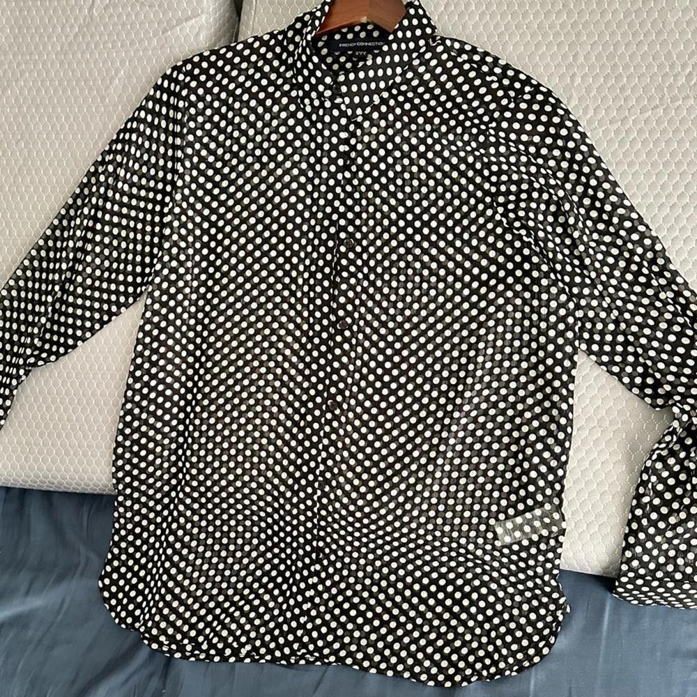 French connection Crinkle Georgette Clasic shirt collar in black and white polka - Picture 6 of 9